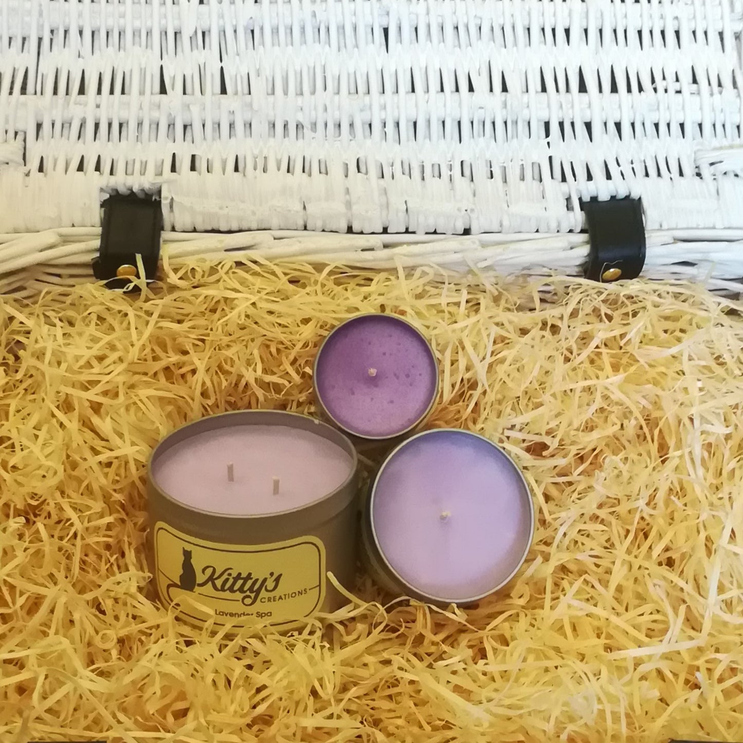 Three light purple, hand poured candles filled with lavender fragranced soy wax, contained in travel tins with clear see through lids ready for you to take on your next adventure whether for work or pleasure. 