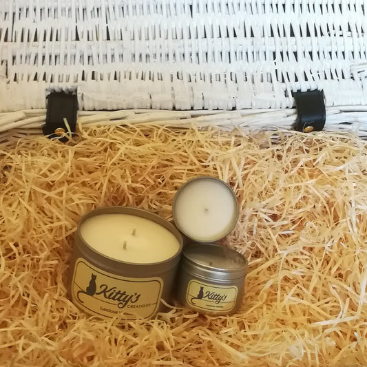Three hand poured candles filled with vanilla fragranced soy wax, contained in travel tins with clear see through lids ready for you to take on your next adventure whether for work or pleasure. 